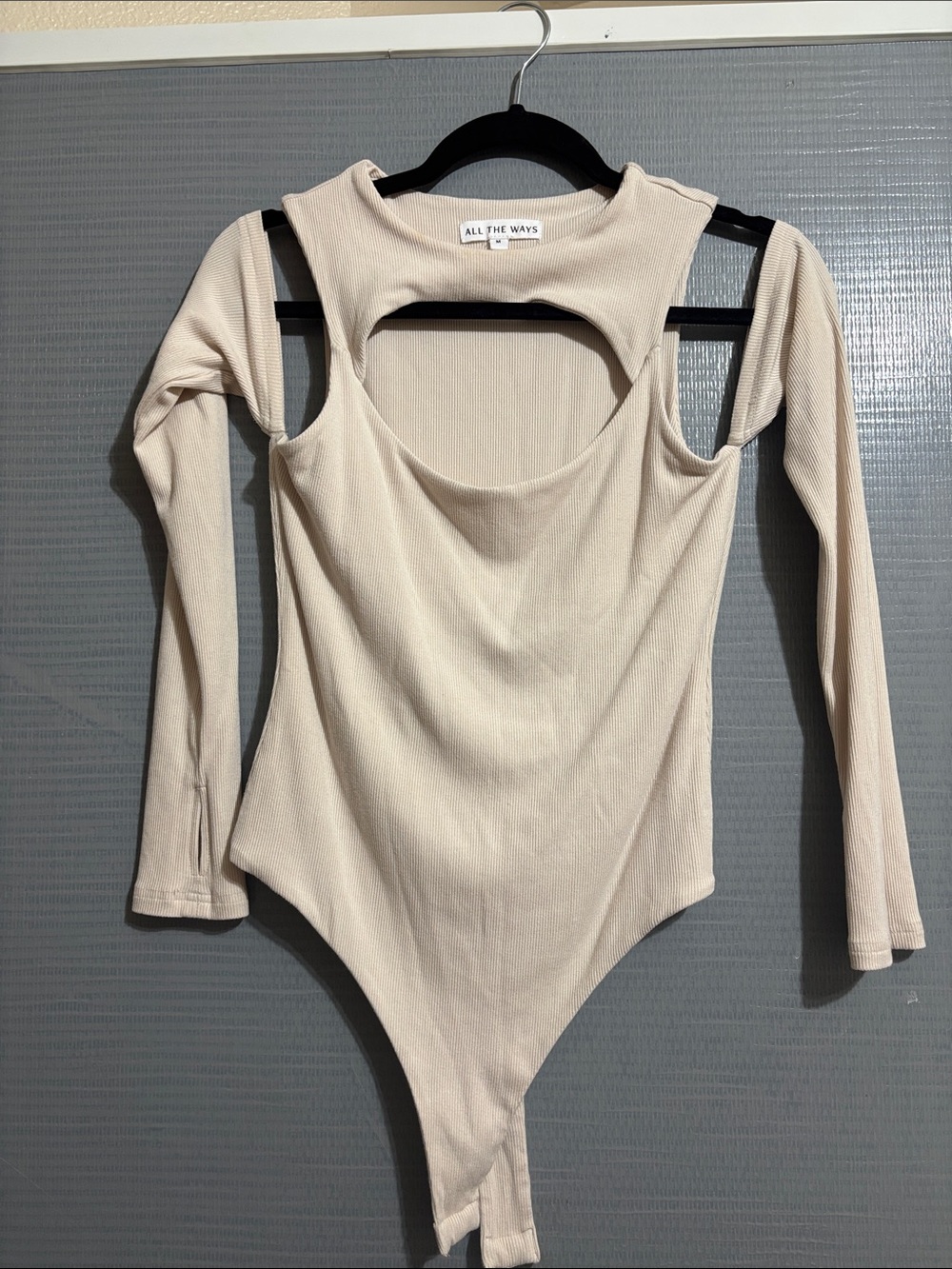 All The Ways Cream Cutout Ribbed Long-Sleeve Bodysuit